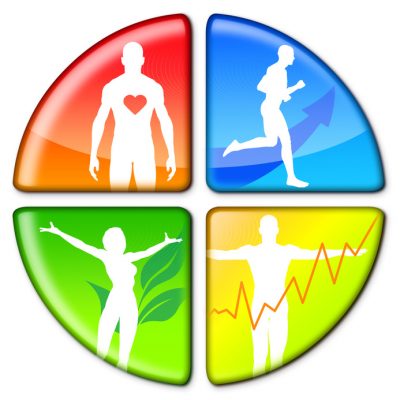 illustration with fitness and health icons